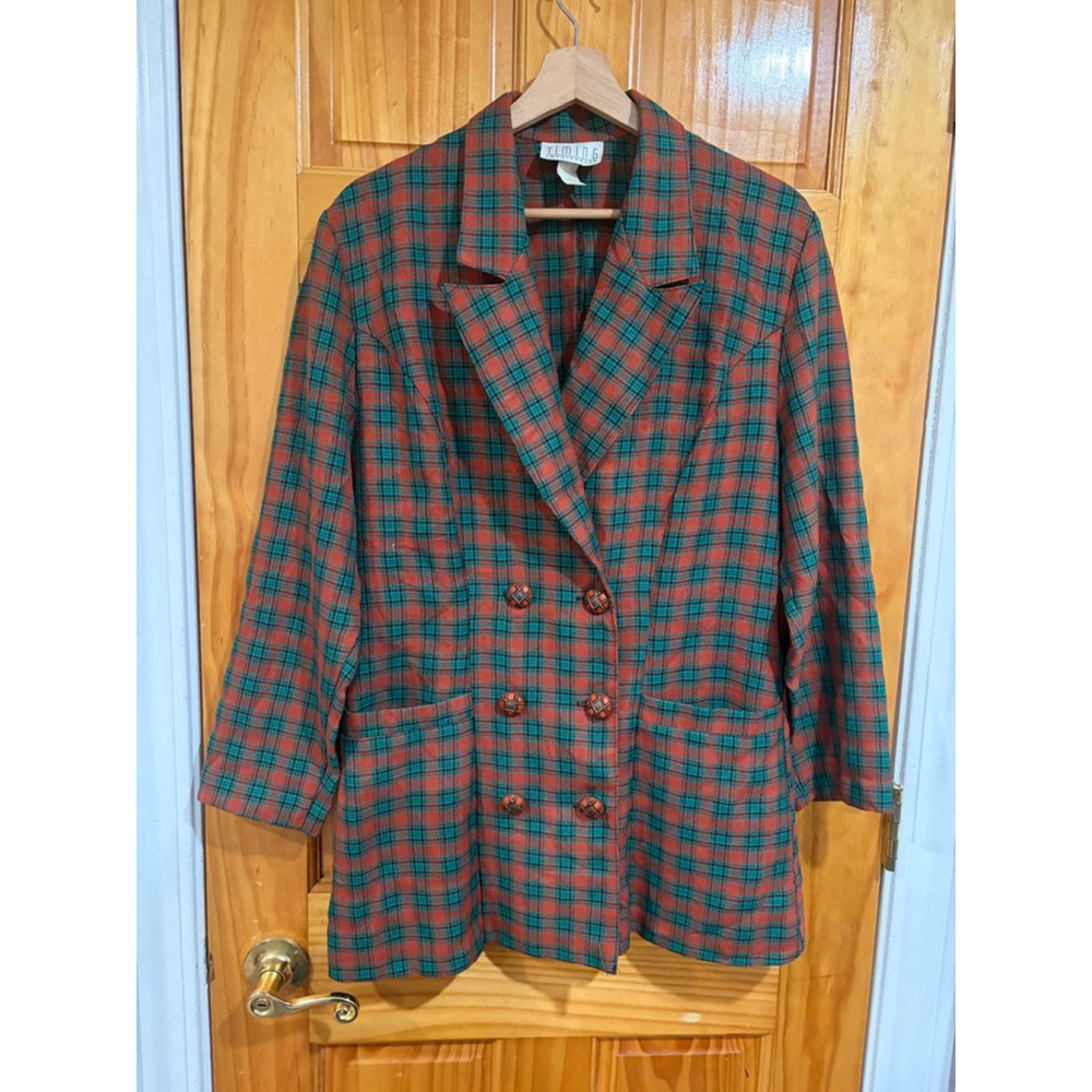 Vintage Timing Fashion USA Tartan Plaid Blazer Double Breasted Rayon